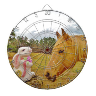 Witte konijn en Gele Paarden Dartbord