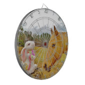 Witte konijn en Gele Paarden Dartbord (Voorkant Links)