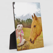 Witte konijn en Gele Paarden Fotoplaat (Zijkant)