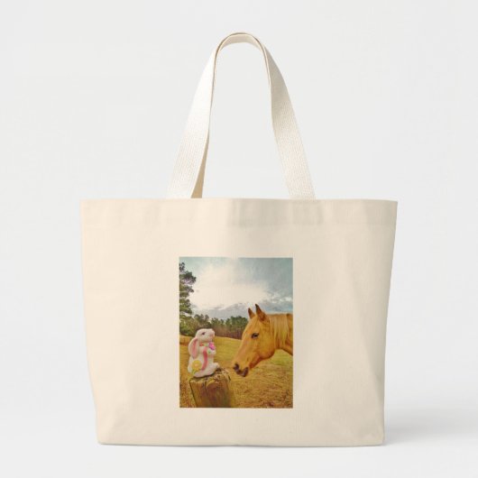 Witte konijn en Gele Paarden Grote Tote Bag (Voorkant)