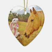 Witte konijn en Gele Paarden Keramisch Ornament (Links)