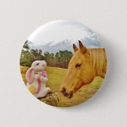 Witte konijn en Gele Paarden Ronde Button 5,7 Cm (Voorkant)