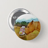 Witte konijn en Gele Paarden Ronde Button 5,7 Cm (Voorkant /achterkant)