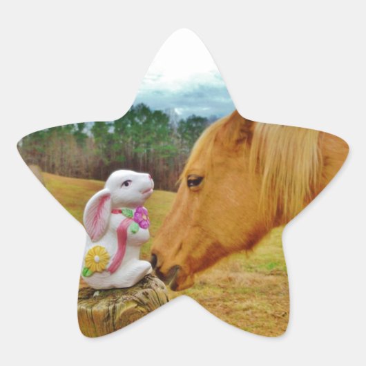 Witte konijn en Gele Paarden Ster Sticker (Voorkant)
