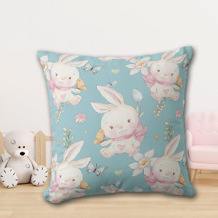 Witte Konijn en Vlinders Baby Slaapkamer Kussen
