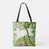 Witte konijn Groene Kunst Deco Tas Ringzegenen (Achterkant)