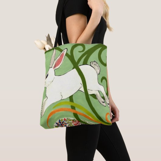 Witte konijn Groene Kunst Deco Tas Ringzegenen (Dichtbij)