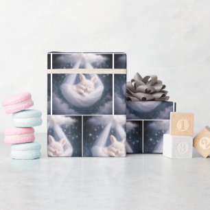 Witte Konijn Hangend aan een Tule Hangmat Cadeaupapier