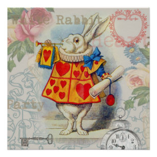 Witte Konijn Hartjes Alice Klassieker Perfect Poster
