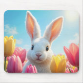 Witte konijn in een tulpentuin muismat (Voorkant)