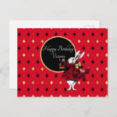 Witte Konijn in Rood Verjaardagsfeest Briefkaart (Voorkant / Achterkant)