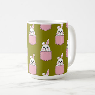 Witte Konijn in Roze Zak Patroon Koffiemok