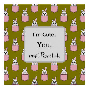 Witte Konijn in Roze Zak Patroon met Tekst Perfect Poster