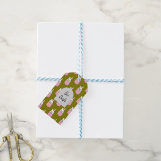 Witte Konijn in Roze Zak Patroon | Personaliseer Cadeaulabel