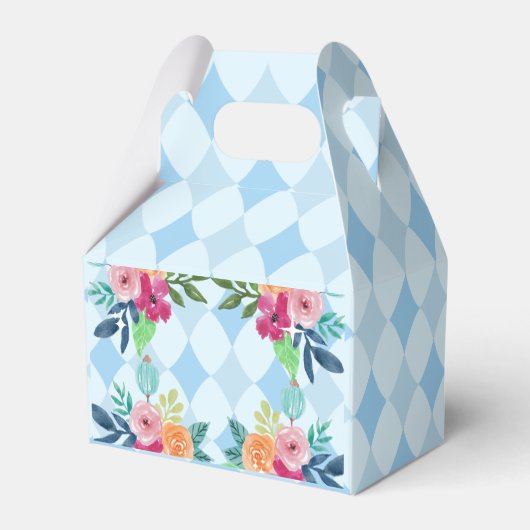 Witte konijn in Wonderland blue argyle Bedankdoosjes (Achterkant)