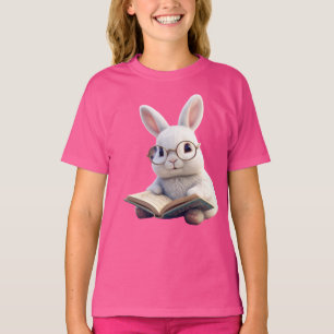 Witte Konijn Leest een Boek Kinderen Basic T-shirt