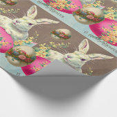 WITTE KONIJN MET EENVOUDIGERE EGG- EN SPRINGSTROME CADEAUPAPIER (Hoek)