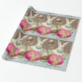 WITTE KONIJN MET EENVOUDIGERE EGG- EN SPRINGSTROME CADEAUPAPIER (Uitgerold)