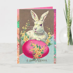WITTE KONIJN MET EENVOUDIGERE EGG- EN SPRINGSTROME FEESTDAGEN KAART