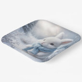 Witte konijn met wintersjaal papieren bordje (Gebogen)