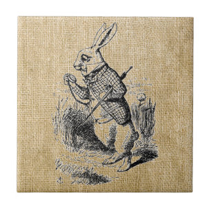 Witte konijn op Burlap Tegeltje