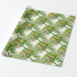 Witte konijn op Green Tiled Home Decor Cadeaupapier