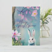 Witte konijn Spring Equinox Ostara Wildbloemen Feestdagenkaart (Staand voorkant)
