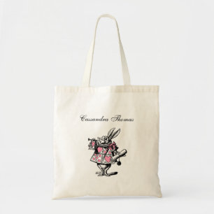Witte Konijn Trompettist Alice Av Wonderland Roze Tote Bag