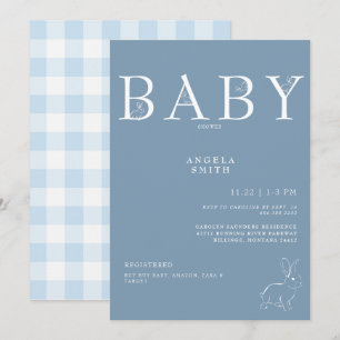 Witte Konijnen Lichtblauw Gingham Baby shower Kaart