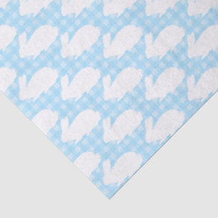 Witte konijnen op een pastelblauw geruit patroon tissuepapier