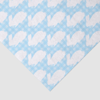 Witte konijnen op een pastelblauw geruit patroon tissuepapier