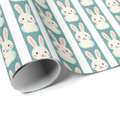 Witte konijntjes strepen cadeaupapier (Rol Hoek)