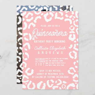 Witte Koraal Cheetah Leopard Quinceañera Foto Kaart