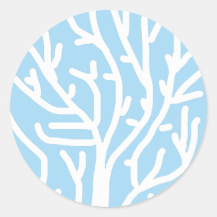 Witte koraal eco-oceaan blauw en wit ronde sticker