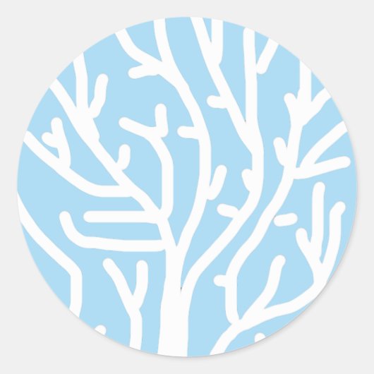 Witte koraal eco-oceaan blauw en wit ronde sticker (Voorkant)