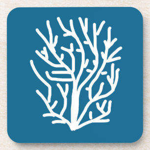 Witte koraal op blauw aquatisch leven bier onderzetter