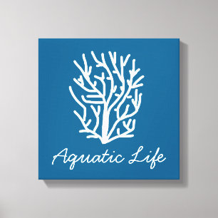 Witte koraal op blauw aquatisch leven canvas afdruk
