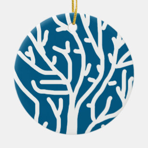 Witte koraal op blauw aquatisch leven keramisch ornament