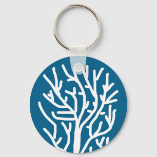 Witte koraal op blauw aquatisch leven sleutelhanger
