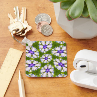 Witte korenbloemen patroon sleutelhanger