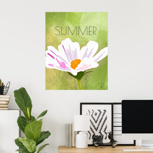 Witte Kosmos Bloem Zomer Poster (Thuiskantoor)