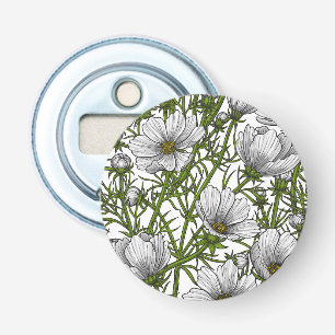 Witte kosmosbloemen button flesopener