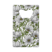 Witte kosmosbloemen kredietkaart flessenopener (Voorkant)