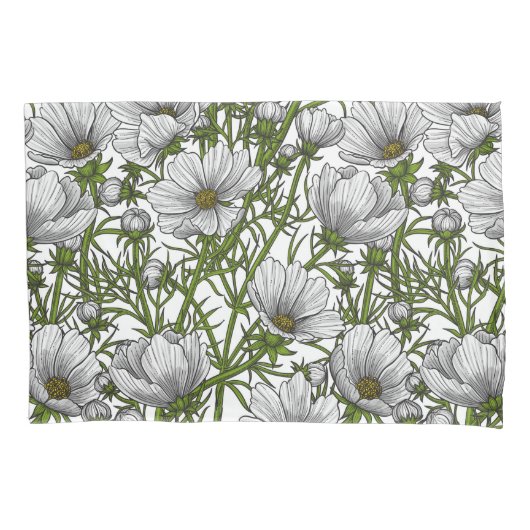 Witte kosmosbloemen kussensloop (Voorkant-Links)
