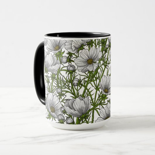 Witte kosmosbloemen mok (Voorkant links)