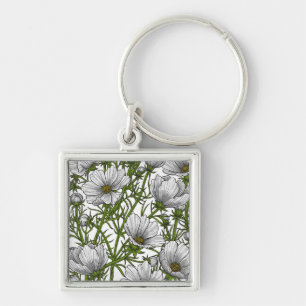 Witte kosmosbloemen sleutelhanger