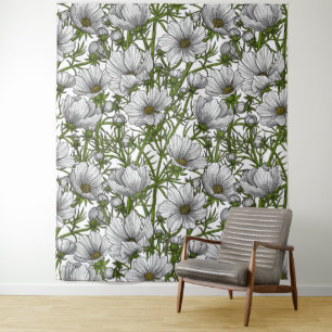 Witte kosmosbloemen wandkleed