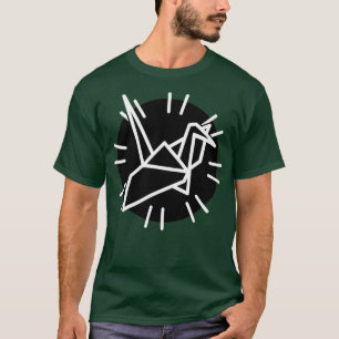 Witte kraan en lijnen met zwarte cirkel t-shirt