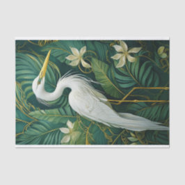 Witte Kraanvogel en Gardenia's, Elegante Tropen Tissuepapier