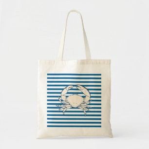 Witte krab Blue en White Stripe Canvas tas